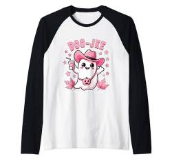 Cute Boo Jee Ghost Halloween Kürbis Rosa Kuh Geist Gruselig Raglan von Boo Jee Spooky Cow Ghost Pink Halloween Pumpkin