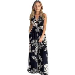 Boodtag Damen-Jumpsuit im Boho-Stil, lockere Passform, Baggy-Strampler, elegant, Neckholder, V-Ausschnitt, ärmellos, weites Bein, Harems-Einteiler, Latzoverall, Schwarz , 50 von Boodtag