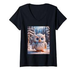 Damen Schnee-Eule Winter super süße Tiere Wald Vogel T-Shirt mit V-Ausschnitt von Boom Manufaktur