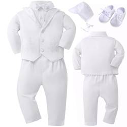 Booulfi Taufanzug Junge Baby Taufkleid Taufanzug Junge Anzug Baby Jungen Bekleidungsset Gentleman Set mit weißen Hemden Weste Hosen Schuhe Kappe Taufe Geschenk 18-24 Monate von Booulfi