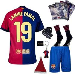 Lamine Yamal Barcelona #19 Trikot Kinder Fußballtrikot, Heim 2024 Full Set, Trikot fur Kinder, Sporttrikot, Fußball-Trainingstrikots, Kinder Kommen Sie mit Sets Fußball (128-Yamal) von Boriverae