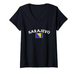 Damen Sarajevo Bosnien Vintage Bosnische Flagge Bosnier T-Shirt mit V-Ausschnitt von Bosnisch Bosna Hercegovina Stolz Bosnien Geschenke