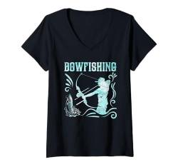 Damen Bogenfischen Bowfishing Bogenjäger Fischjagd Bogenfischer T-Shirt mit V-Ausschnitt von Bowfishing Geschenk Bogenjäger Bogenfischer