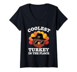 Damen Der coolste Truthahn in der Herde für Kinder, Kleinkinder, Jungen, Thanksgiving T-Shirt mit V-Ausschnitt von Boys Thanksgiving Tees For Toddler Kids Gifts