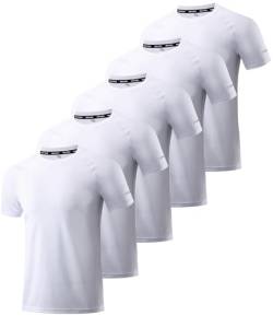 5er Pack Sportshirt Herren, Funktionsshirt Herren Kurzarm T-Shirt Schnelltrocknend Atmungsaktiv Sportshirt Sommer Laufshirt Fitness Shirt Trainingsshirt Sportbekleidung für Herren White-5P05-S von Boyzn