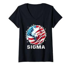 Damen Sigma Rizz Shirt Ironisches Meme-Shirt Sigma Shirt Brainrot Meme T-Shirt mit V-Ausschnitt von Brainrot Sigma Shirt Funny America Wolf Sigma Meme