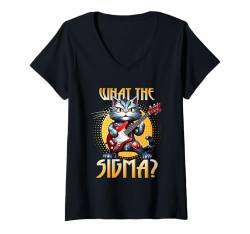 Damen What The Sigma Meme Cat Ironisches Meme-Shirt Brainrot Y2K T-Shirt mit V-Ausschnitt von Brainrot Sigma Shirt Funny Rizz Cat Sigma Meme