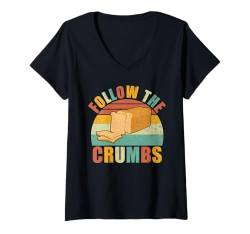 Damen Follow the Crumbs Brot Backen T-Shirt mit V-Ausschnitt von Bread Baking Gifts