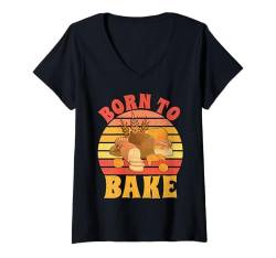 Damen Geboren um Brot zu backen T-Shirt mit V-Ausschnitt von Bread Baking Gifts