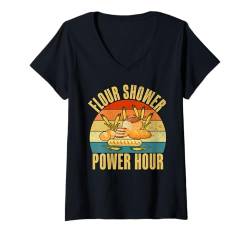 Damen Mehl Dusche Power Hour Brot Backen T-Shirt mit V-Ausschnitt von Bread Baking Gifts