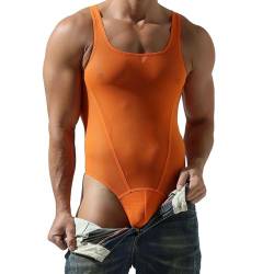 BreakEgg Herren Sexy Cutout Mesh Bodysuit Transparente Tank Tops Crewneck Herren Body Suit One Piece Coveral (Orange,M) von BreakEgg