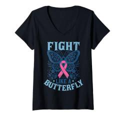 Damen Brustkrebs-Bewusstseins-Krieger rosa Schleife Brustkrebs T-Shirt mit V-Ausschnitt von Breast Cancer Awareness Month Women Gifts