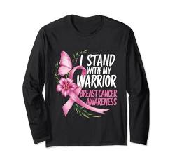 Brustkrebsbewusstsein I Stand With My Warrior Butterfly Langarmshirt von Breast Cancer Awareness Pink Ribbon Warrior