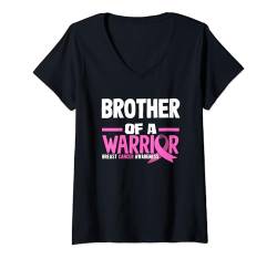 Damen Brother Of A Warrior Brustkrebs-Bewusstsein T-Shirt mit V-Ausschnitt von Breast Cancer Awareness Supporter Apparel & Gifts