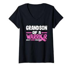 Damen Grandson Of A Warrior Brustkrebs-Bewusstsein T-Shirt mit V-Ausschnitt von Breast Cancer Awareness Supporter Apparel & Gifts