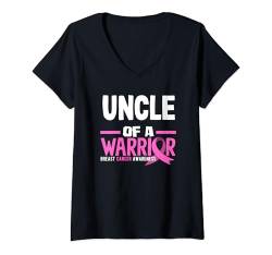 Damen Uncle Of A Warrior Brustkrebs-Bewusstsein T-Shirt mit V-Ausschnitt von Breast Cancer Awareness Supporter Apparel & Gifts