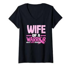 Damen Wife Of A Warrior Brustkrebs-Bewusstsein T-Shirt mit V-Ausschnitt von Breast Cancer Awareness Supporter Apparel & Gifts