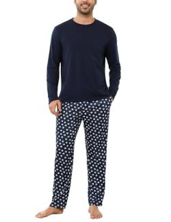 Schlafanzug Herren Lang Pyjama Baumwolle Winter Nachtwäsche Langarm Pyjamas Set Männer Warmer Schlafanzuege/Blau, XL von Bresdk