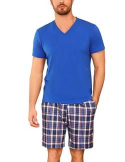 Bresdk Schlafanzug Herren Kurz Pyjama Set Baumwolle Kariert Sommer Nachtwäsche Set Männer von Bresdk