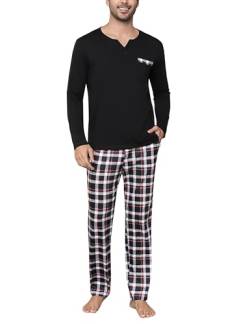 Bresdk Schlafanzug Herren Pyjama Set Lang Baumwolle Winter Nachtwäsche Männer Schwarz 3XL von Bresdk