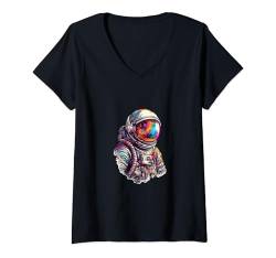 Damen Astronaut mit futuristischen Helm-Reflexionen T-Shirt mit V-Ausschnitt von Bria Mathews