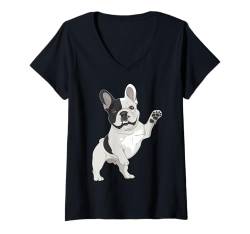 Damen Freundliche französische Bulldogge Cartoon winken T-Shirt mit V-Ausschnitt von Bria Mathews