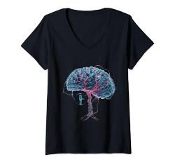 Damen Futuristische Cyber-Gehirn-Illustration T-Shirt mit V-Ausschnitt von Bria Mathews