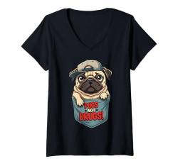 Damen Niedlicher Mops mit Hut – Mops T-Shirt mit V-Ausschnitt von Bria Mathews