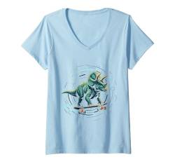 Damen Skateboarden Triceratops Fun T-Shirt mit V-Ausschnitt von Bria Mathews