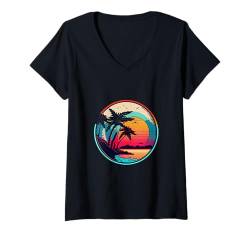 Damen Sunset Serenity: Tropisches Paradies T-Shirt mit V-Ausschnitt von Bria Mathews