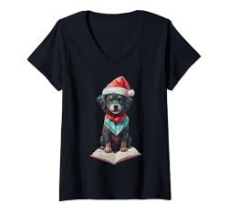 Damen Weihnachtsmann Hund Lesebuch T-Shirt mit V-Ausschnitt von Bria Mathews