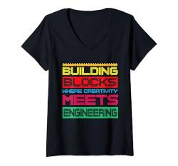 Damen Builder Baustein Steine Jungen Mädchen Rebuild Builders T-Shirt mit V-Ausschnitt von Brick Builder Funny Blocks Master Builder Kids