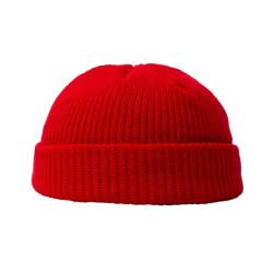 BrightGlow Wintermütze für Herren und Damen Trawler Beanie Watch Hat Roll-up Edge Skullcap Kurze Fischermütze mit Strickbündchen Beanie-Mütze Warm Skimütze Acryl-Strickmütze Rot Erwachsene von BrightGlow