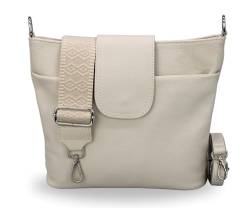 BRISE Umhängetasche Damen Echtes Leder ELLIE Handgemachte Crossbody Bag mit Ledergurt + Optionalen Breiten Gemusterten Riemen 7 Fächer Wasserdichte Schultertasche Made in Italy (Beige - 5) von Brise Art