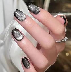 Brishow Künstliche Nägel, Cat Eye, French Nägel zum Aufkleben, Glitzer Press on Nails, kurze künstliche Nägel, 24 Stück für Frauen und Mädchen von Brishow