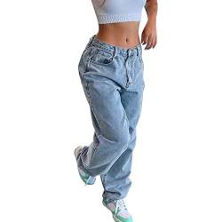 Briskorry Damen High Waist Jeans Y2K E-Girl Jeanshosen Vintage Wide Leg Jeans Frauen Gradient Baggy Hose 90er Jahre Ästhetische Cargo Pants Harajuku Baggy Stretch Hose Lange von Briskorry