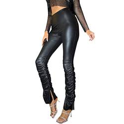 Briskorry Damen Lederhose Stretch Skinny Fit-Hose Frauen PU Lederhosen Schwarz Sexy Ledereffekt Kunstleder Hose Bodycon Hosen Frauen Hohe Taille Lange Leggings von Briskorry