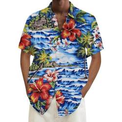 Briskorry Hawaii Hemd Männer Strandmuster Drucken Strandhemd Atmungsaktiv Sommerhemd Kurzarm Freizeithemd Button Down Kurzarmshirt Lässig Kurzarmhemd Revers Herrenhemd Hawaii-Print Hawaiihemd Männer von Briskorry