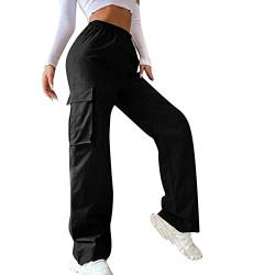 Cargohose Damen Baggy y2k,High Waist Cargo Hose 90er Streetwear Freizeithose mit Tasche Breites Bein Boyfriend Pants E-Girl Style Boyfriend Pants Stilvoll Jeanshose Elastische Hose von Briskorry