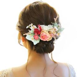 Haarspange Damen Blume, Haarspange Hochzeit Blumen, Haarspangen Haarclip Rot Brosche Haarschmuck Haarnadeln Haarklammer für Party Hochzeit Halloween Karneval Maskerade Make up von Briskorry