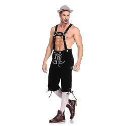 Lederhose Herren Tracht: Bayerische Herren Trachten Lederhose kurz, Elegante Trachtenlederhose,Traditionelle Lederhose für Herren, Trachtenhose aus echtem Leder mit H-Trägern Für Oktoberfest von Briskorry