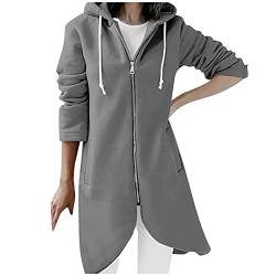 Sweatjacke Damen mit Kapuze Große Größen Damen Long Sweatjacke mit Kapuze Zip Hoodie Kapuzenjacke Basic Einfarbig Jacke Damen Sweatjacke Sweatshirt Oberteile Casual Pullover Kapuzenpullover Pulli von Briskorry