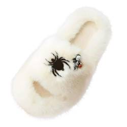 Warme Hausschuhe Damen Halloween Druck Hausschuhe Plüsch Winterhausschuhe Peep Toe Hüttenschuhe Plattform Hauspatschen Mode Winterschuhe Einfach Freizeitschuhe Gefütterte Slippers Leicht Damen von Briskorry