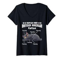 Damen Britisch Kurzhaar BAUPLAN EINER BRITISCH KURZHAAR Lustiges T-Shirt mit V-Ausschnitt von Britisch Kurzhaar Katze Geschenk British Shorthair