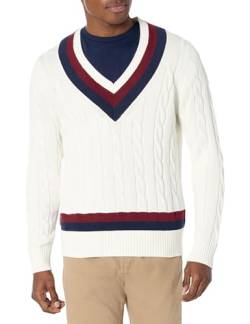 Brooks Brothers Herren Supima Cotton Cable V-Neck Tennis Sweater Pullover, Elfenbein, M/L von Brooks Brothers