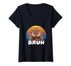 Damen Retro Pangolin Bruh Lustiger Spruch Meme T-Shirt mit V-Ausschnitt von Bruh Animals Boys Girls Men Women Tees and Gifts