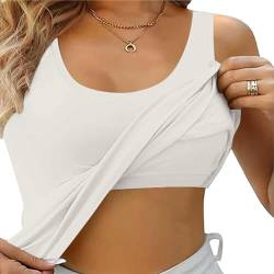 Damen Unterhemd BH Hemd Damen mit Cups Basic U-Ausschnitt Eingebauter BH Stretch Unterhemden Bügelloser Gepolstert Tank Tops mit Integriertem BH Ohne Bügel Einfarbig Bequeme Hemd Sport BH von Bsotalines