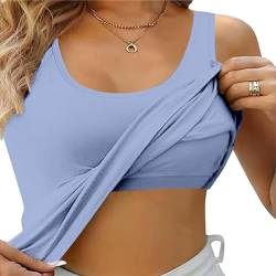 Damen Unterhemd BH Hemd Damen mit Cups Basic U-Ausschnitt Eingebauter BH Stretch Unterhemden Bügelloser Gepolstert Tank Tops mit Integriertem BH Ohne Bügel Einfarbig Bequeme Hemd Sport BH von Bsotalines