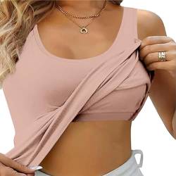 Damen Unterhemd BH Hemd Damen mit Cups Basic U-Ausschnitt Eingebauter BH Stretch Unterhemden Bügelloser Gepolstert Tank Tops mit Integriertem BH Ohne Bügel Einfarbig Bequeme Hemd Sport BH von Bsotalines