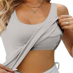 Damen Unterhemd BH Hemd Damen mit Cups Basic U-Ausschnitt Eingebauter BH Stretch Unterhemden Bügelloser Gepolstert Tank Tops mit Integriertem BH Ohne Bügel Einfarbig Bequeme Hemd Sport BH von Bsotalines